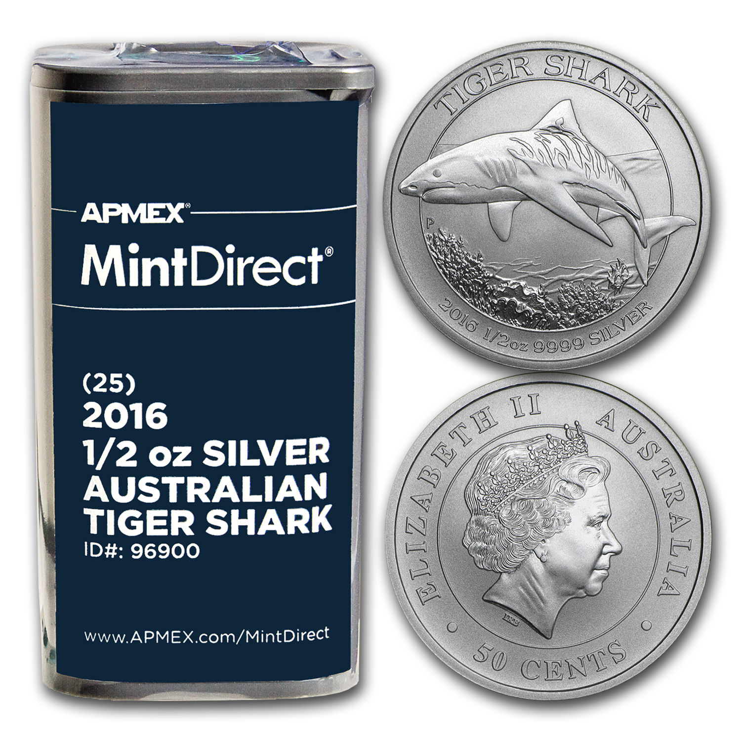 2016 1/2 oz Silver Tiger Shark (25-Coin MintDirect® Tube) - SKU #96900