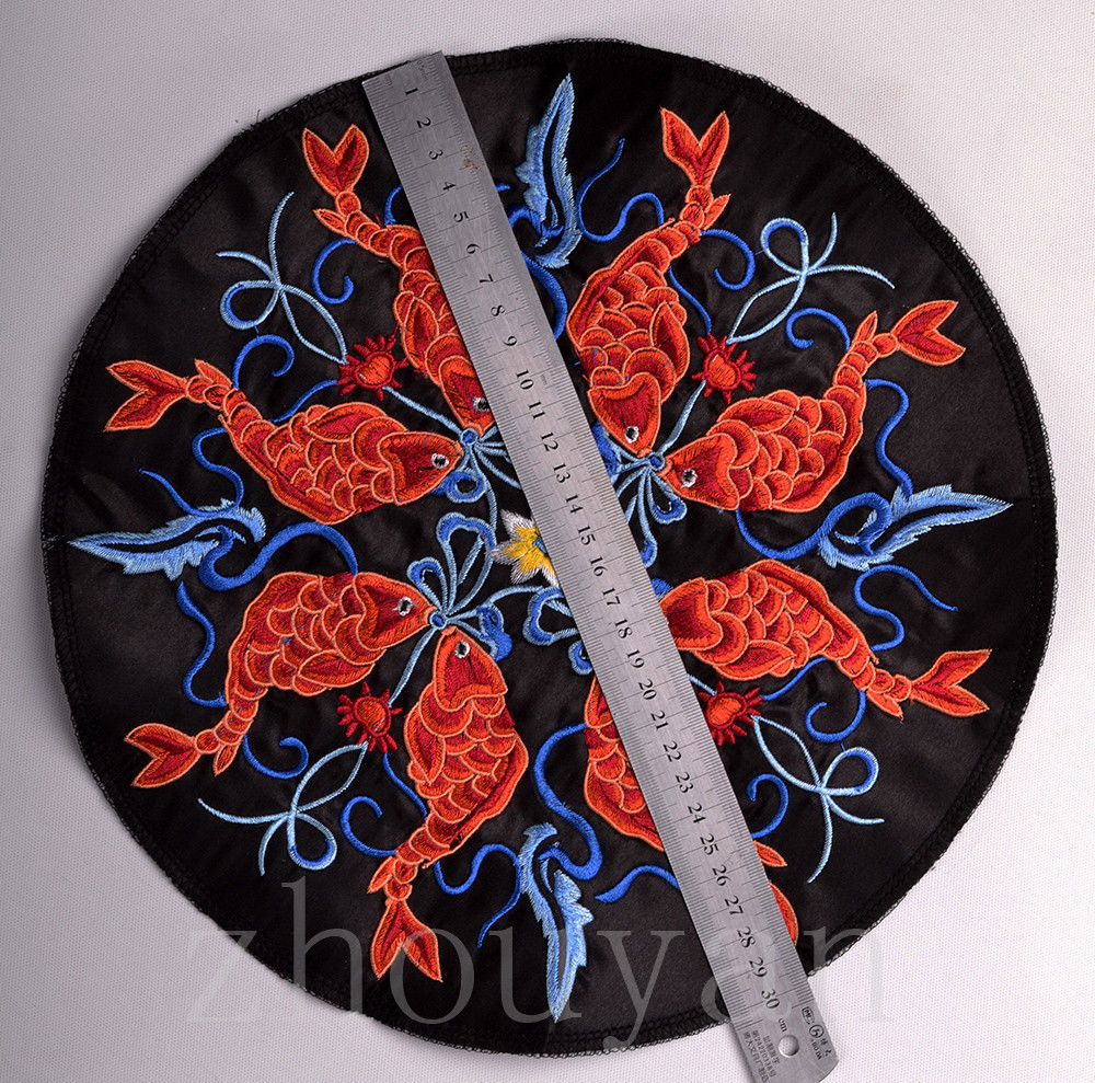 Oriental Auspicious Mandala Vintage Embroidery Piece: EIGHT KOI FISH MANDALA