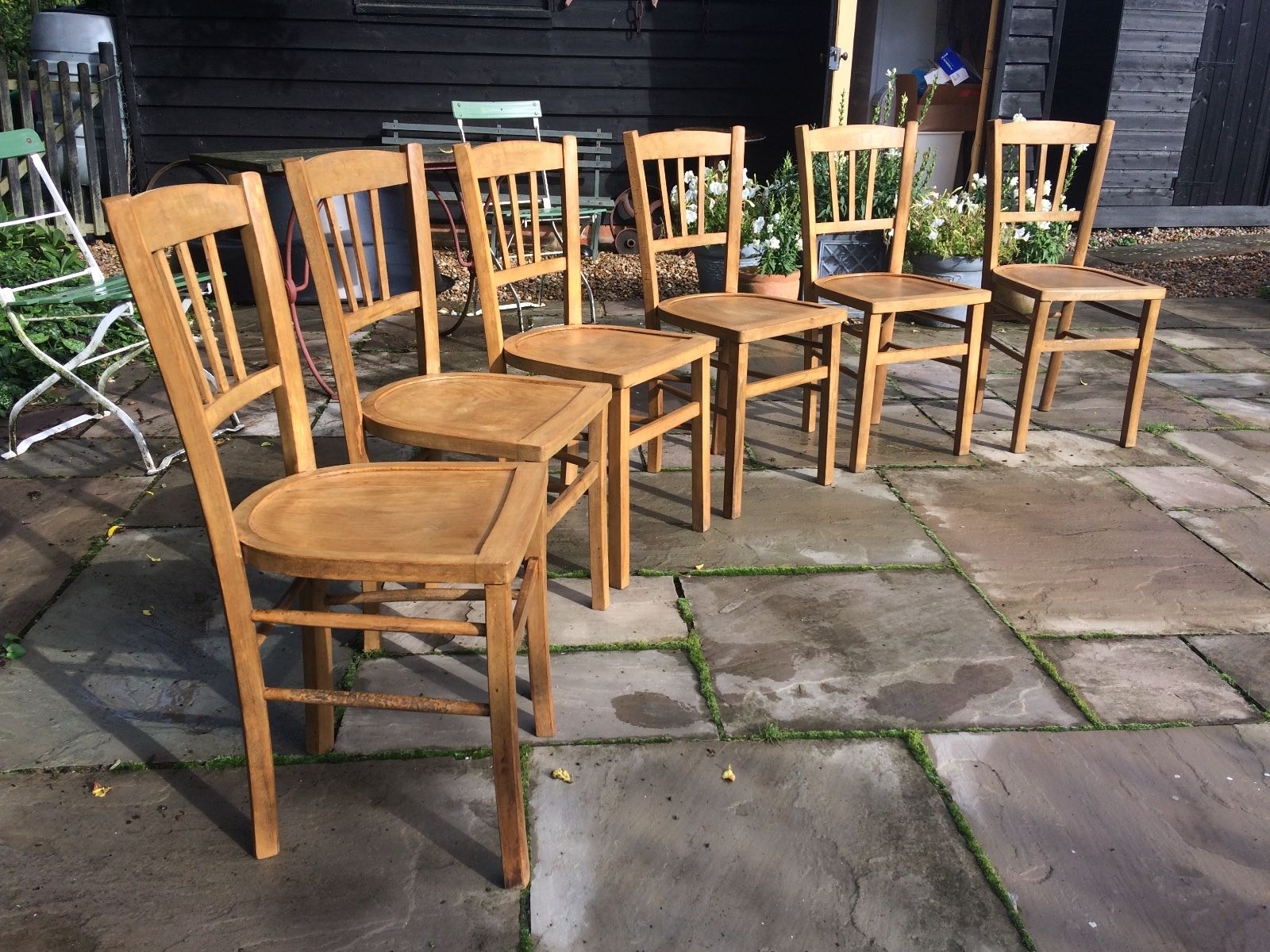 Set of six French beech country chairs Circa 1930s