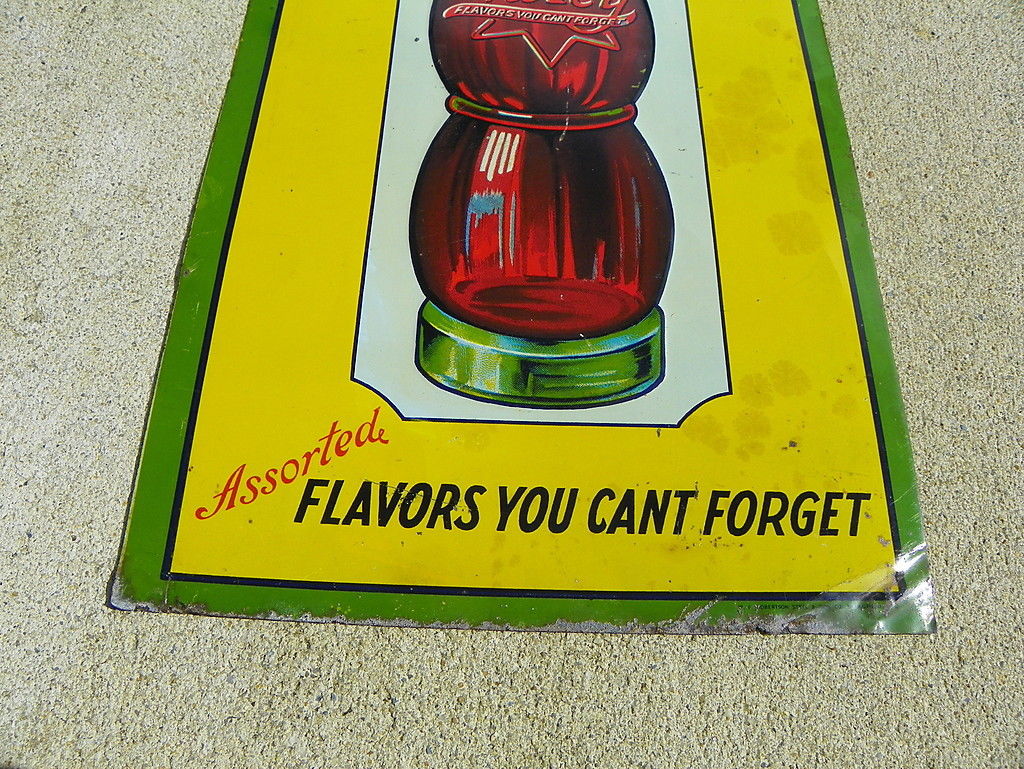 NU ICY BEVERAGE 1920'S SODA  TIN SIGN WITH EMBOSSED BOTTLE