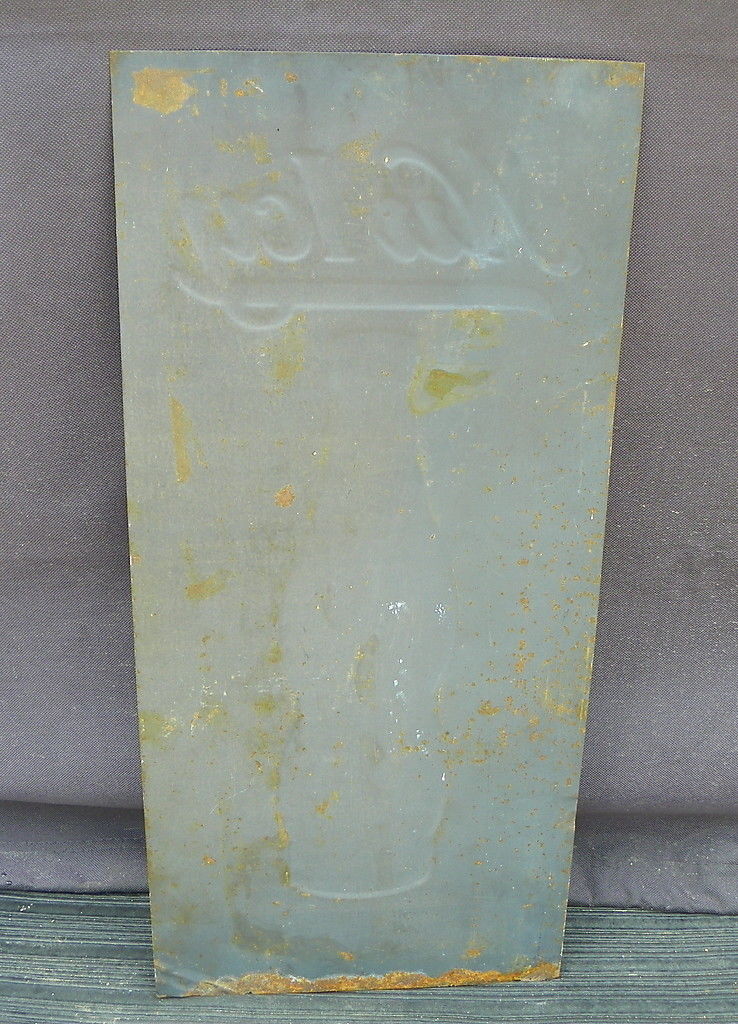 NU ICY BEVERAGE 1920'S SODA  TIN SIGN WITH EMBOSSED BOTTLE