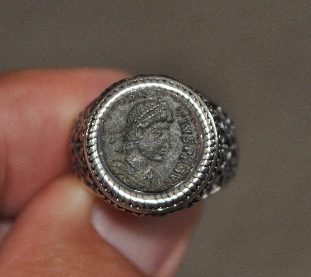 Constantine the Great House Authentic Ancient Roman Coin Silver Tone Ring Sz 9