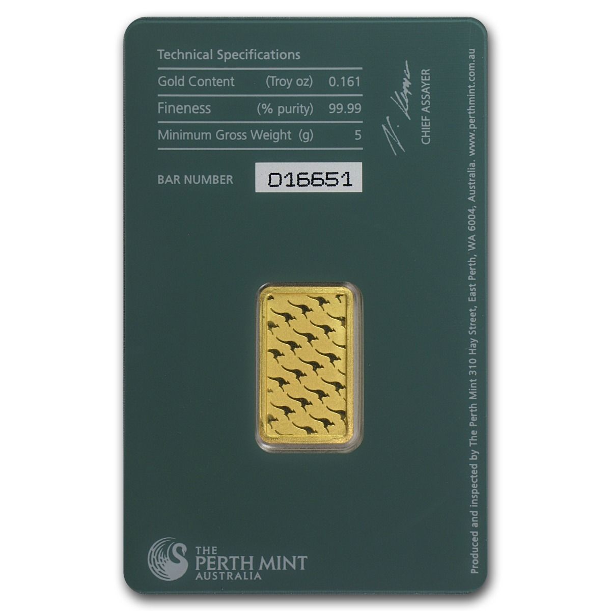 5 gram Gold Bar - Perth Mint (In Assay) - SKU #57163