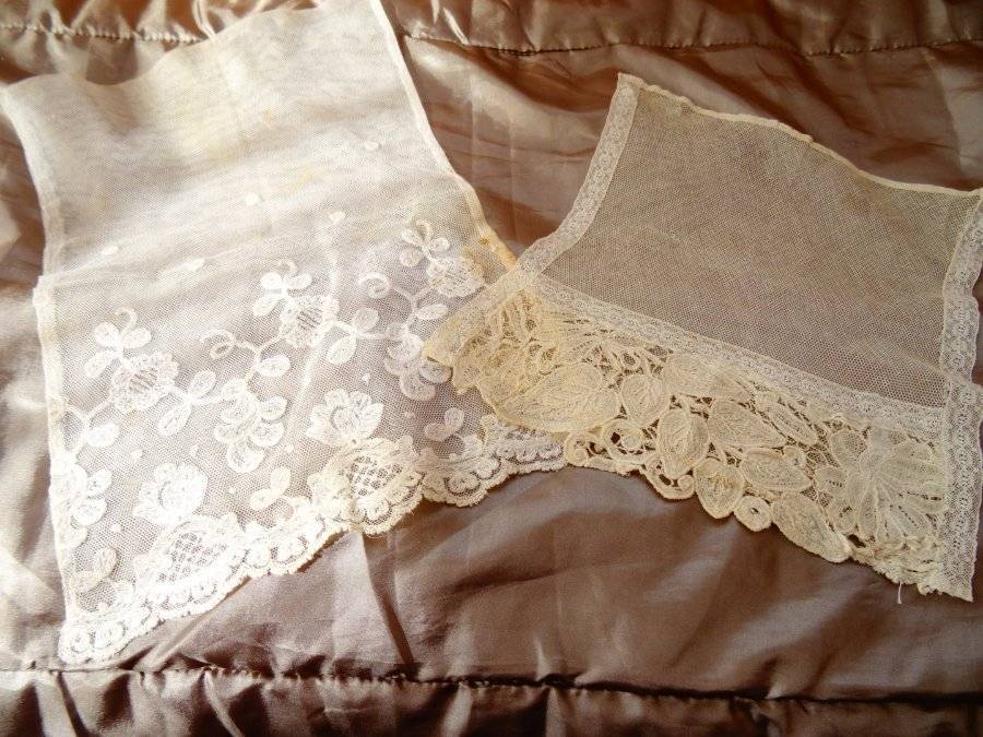 Two Beautiful Antique Brussels & Tambour Lace Dress Panels C.1900