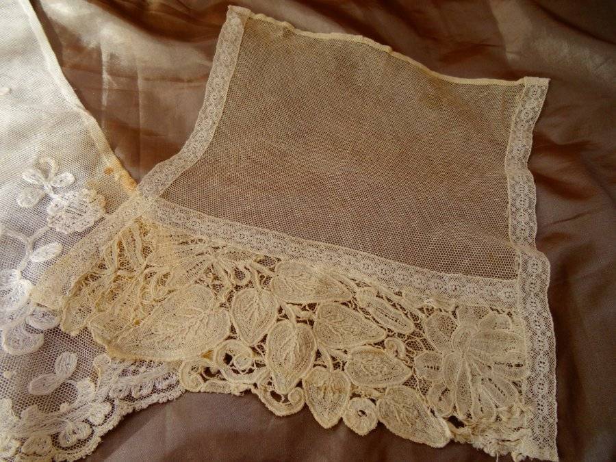 Two Beautiful Antique Brussels & Tambour Lace Dress Panels C.1900