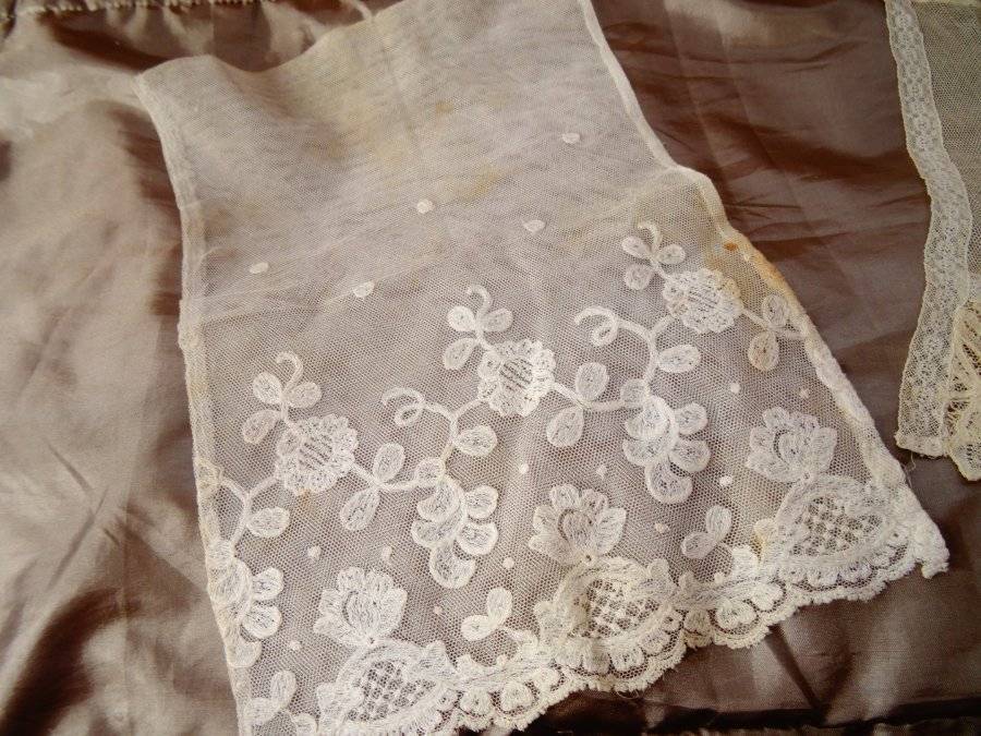 Two Beautiful Antique Brussels & Tambour Lace Dress Panels C.1900