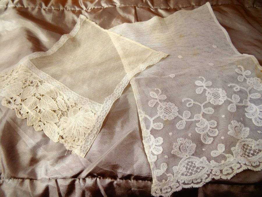 Two Beautiful Antique Brussels & Tambour Lace Dress Panels C.1900