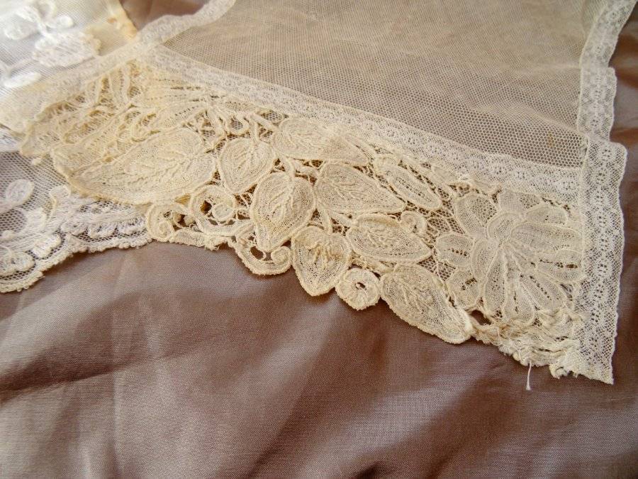 Two Beautiful Antique Brussels & Tambour Lace Dress Panels C.1900