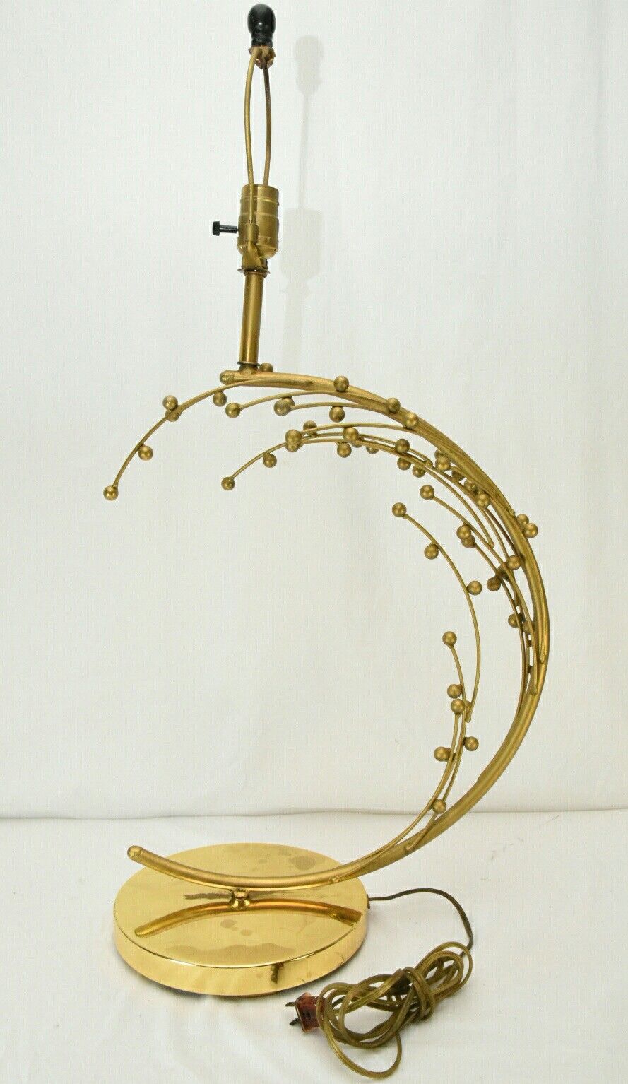 Vintage Art Deco Metal Gold Bronze Color Table Lamp Cresent Moon Shape Unique