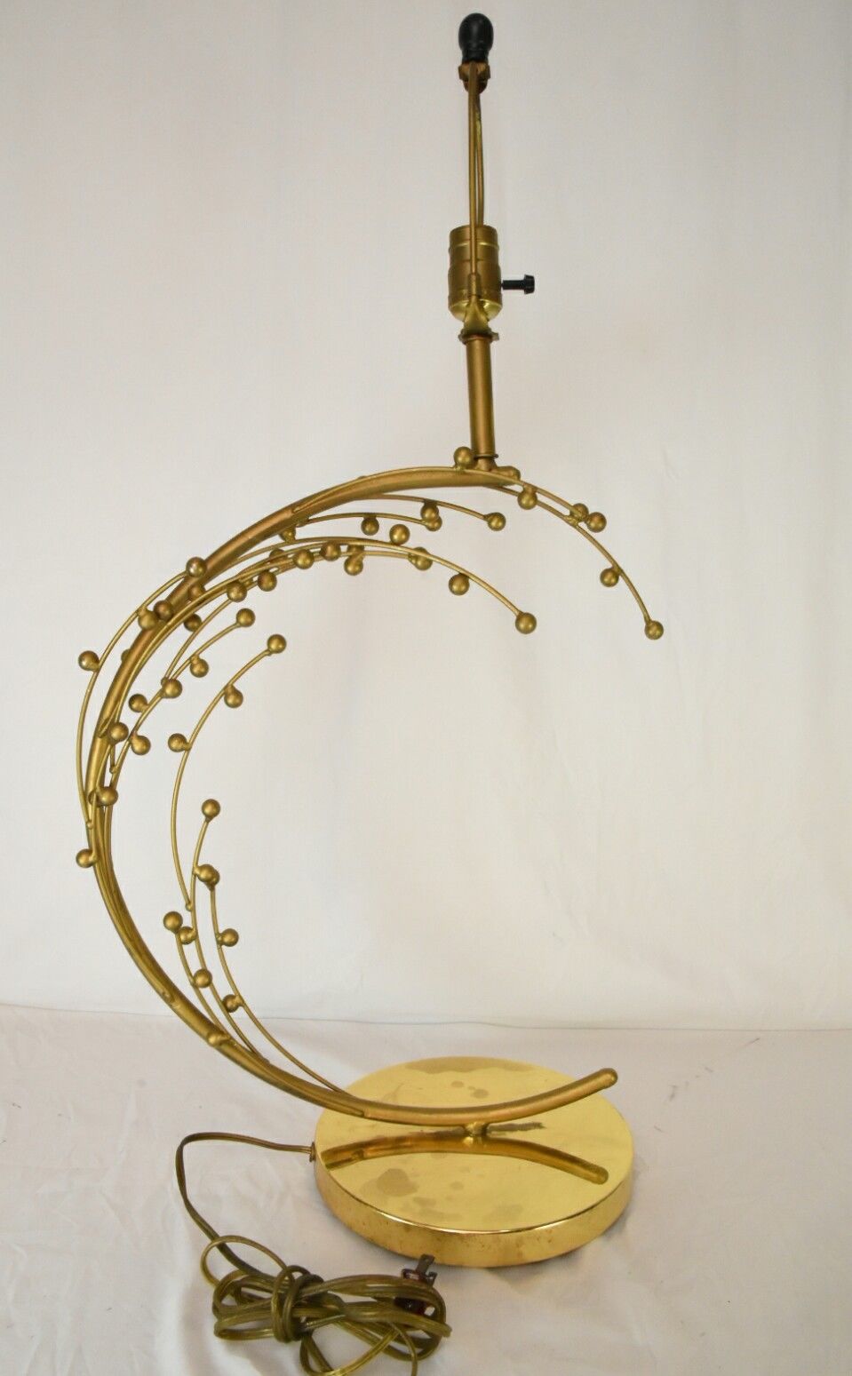 Vintage Art Deco Metal Gold Bronze Color Table Lamp Cresent Moon Shape Unique