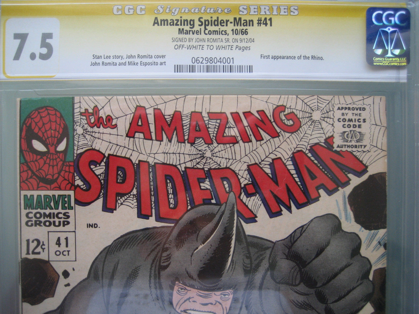 Amazing Spider-Man (1966) #41 CGC 7.5 SS **Signed John Romita** 1st Rhino