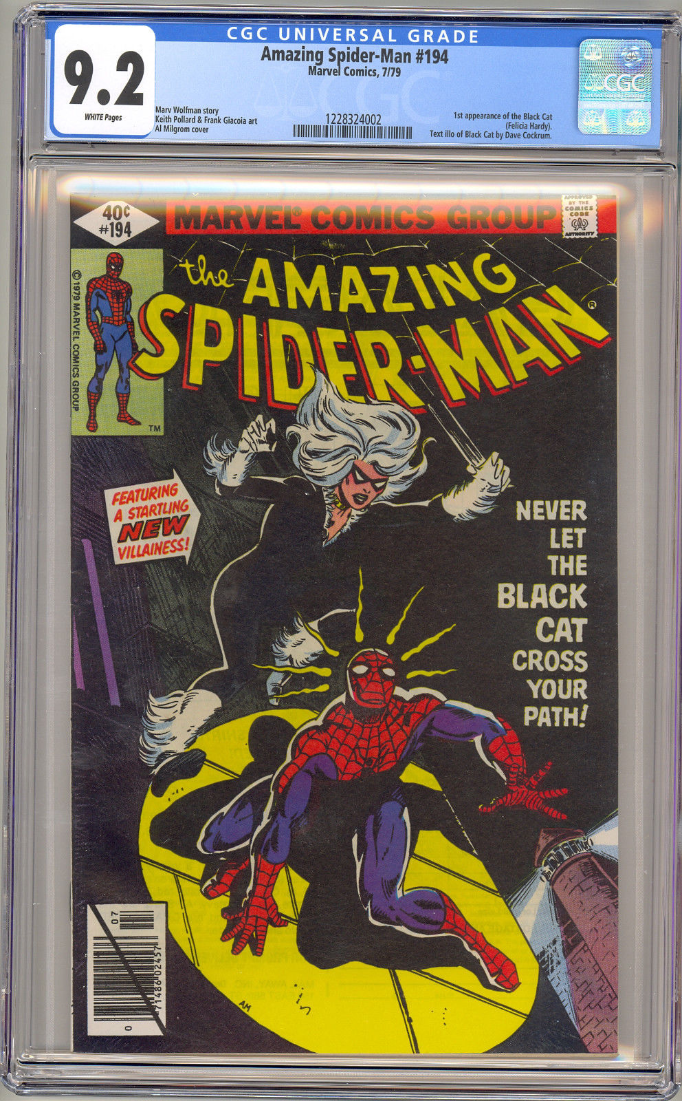 AMAZING SPIDER-MAN #194 CGC 9.2 WHITE 1ST BLACK CAT MARVEL COMICS 1979