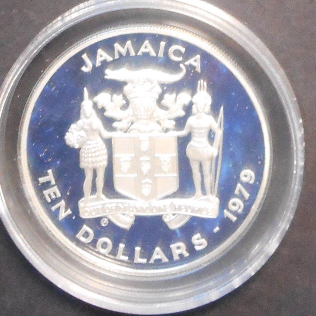 Jamacia  1979 International Year of the Child  $10 Silver  Proof  Coin Cricket