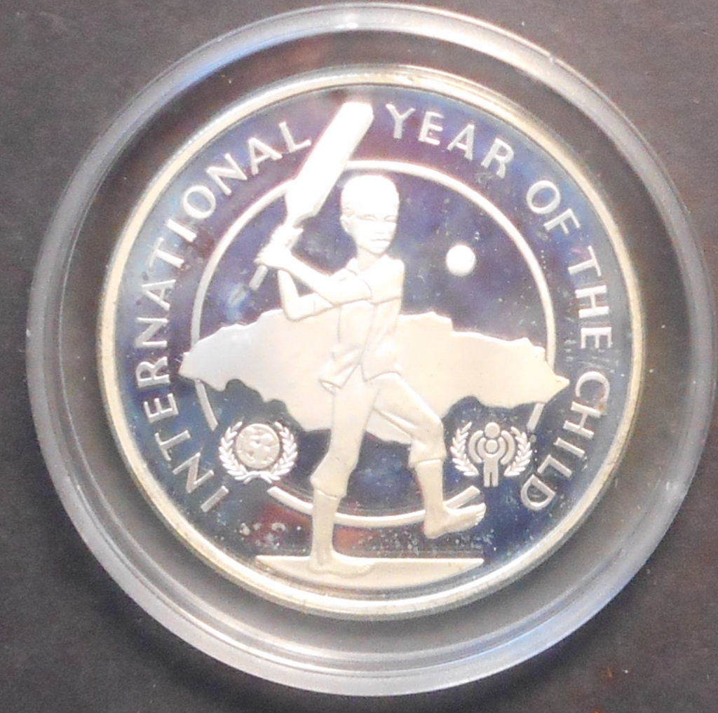 Jamacia  1979 International Year of the Child  $10 Silver  Proof  Coin Cricket