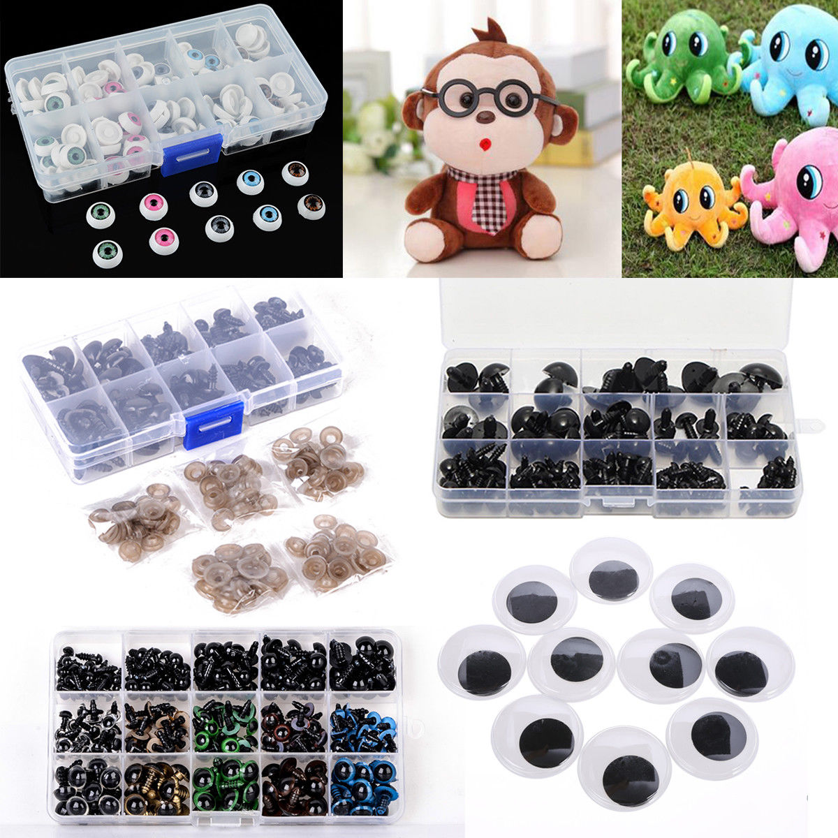 10/100/154/264pcs Plastic Safety Eyes Nose DIY For Doll Assorted Types & Sizes