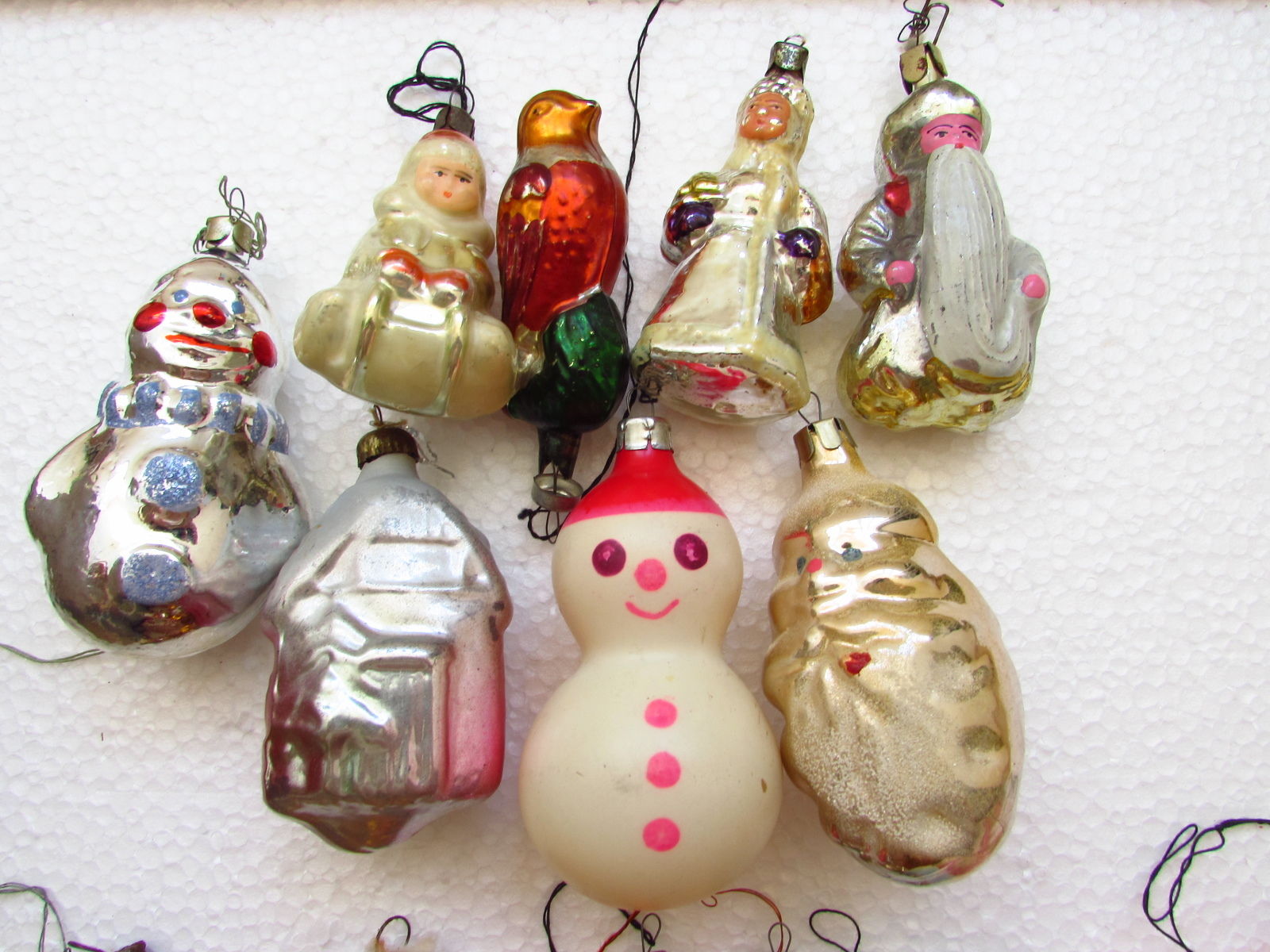 Lot of 8 Vintage USSR Russian Christmas New Year Glass Ornaments