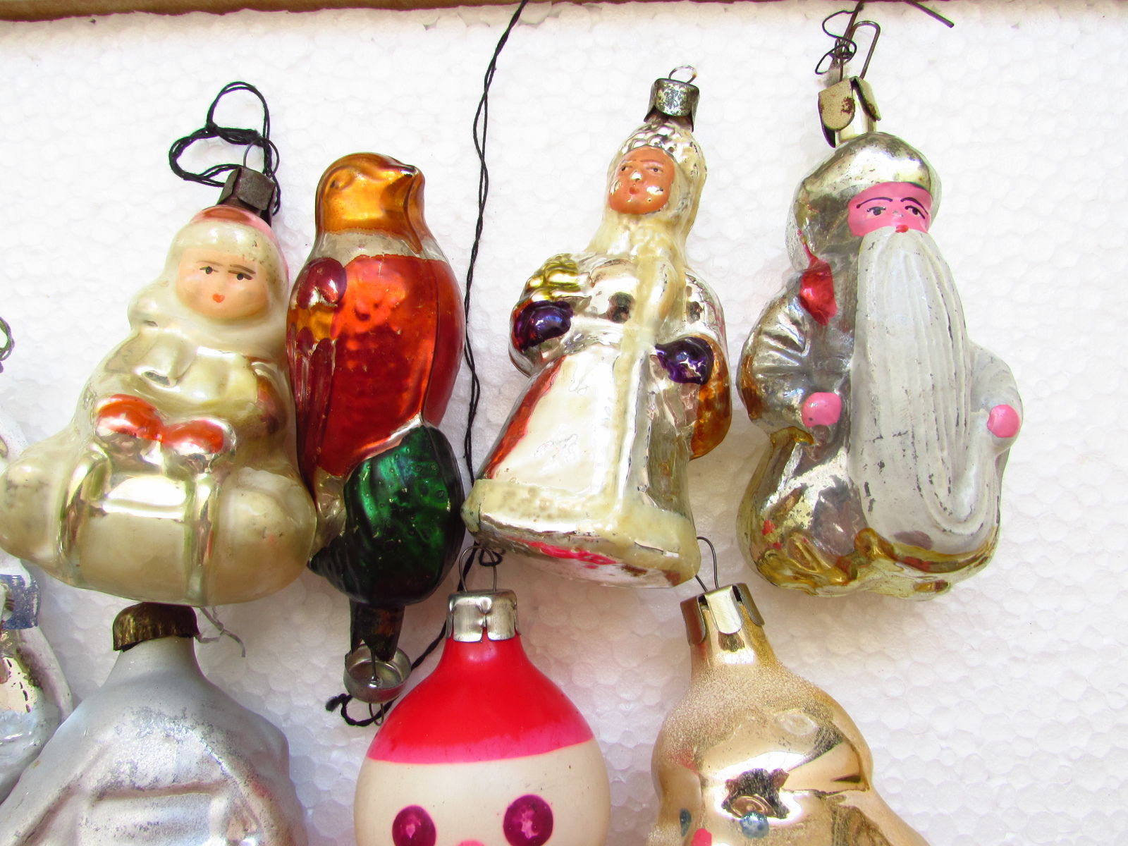 Lot of 8 Vintage USSR Russian Christmas New Year Glass Ornaments