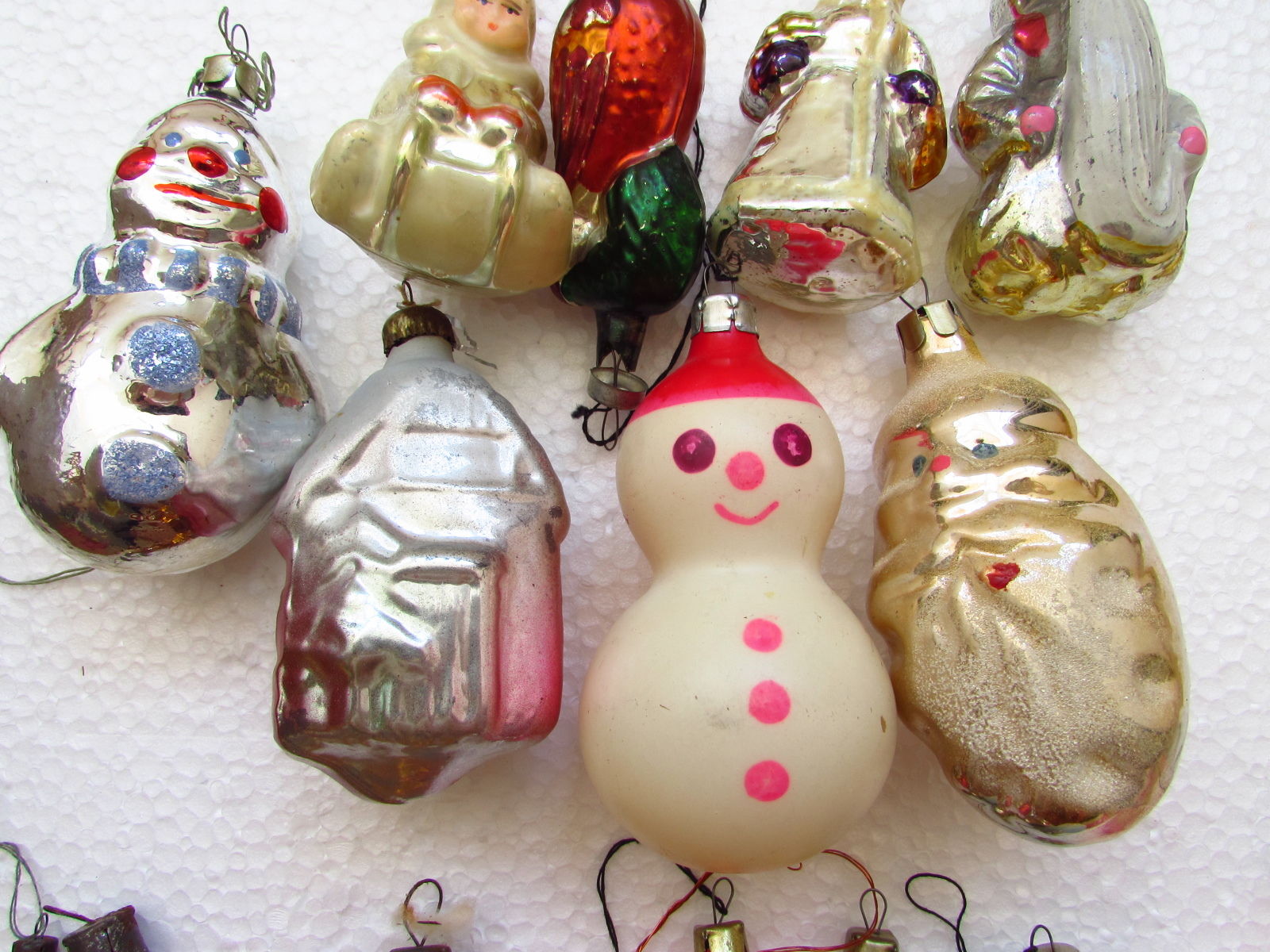 Lot of 8 Vintage USSR Russian Christmas New Year Glass Ornaments