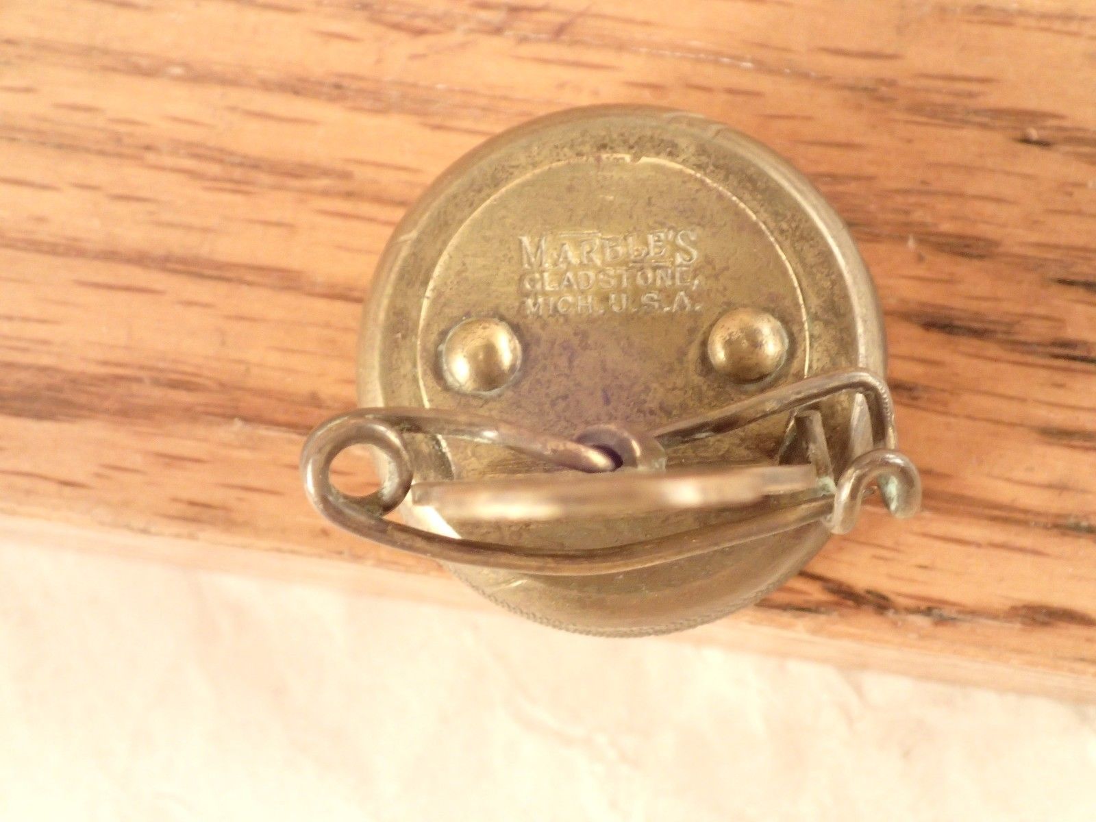 Vintage MARBLE'S GLADSTONE, MICH Brass Pin-Back Pocket Compass