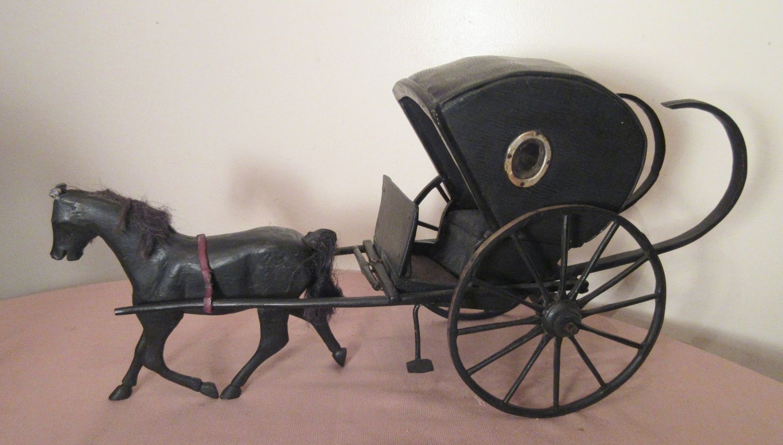 large rare antique 1800's carved wood Folk art horse chariot carriage sculpture