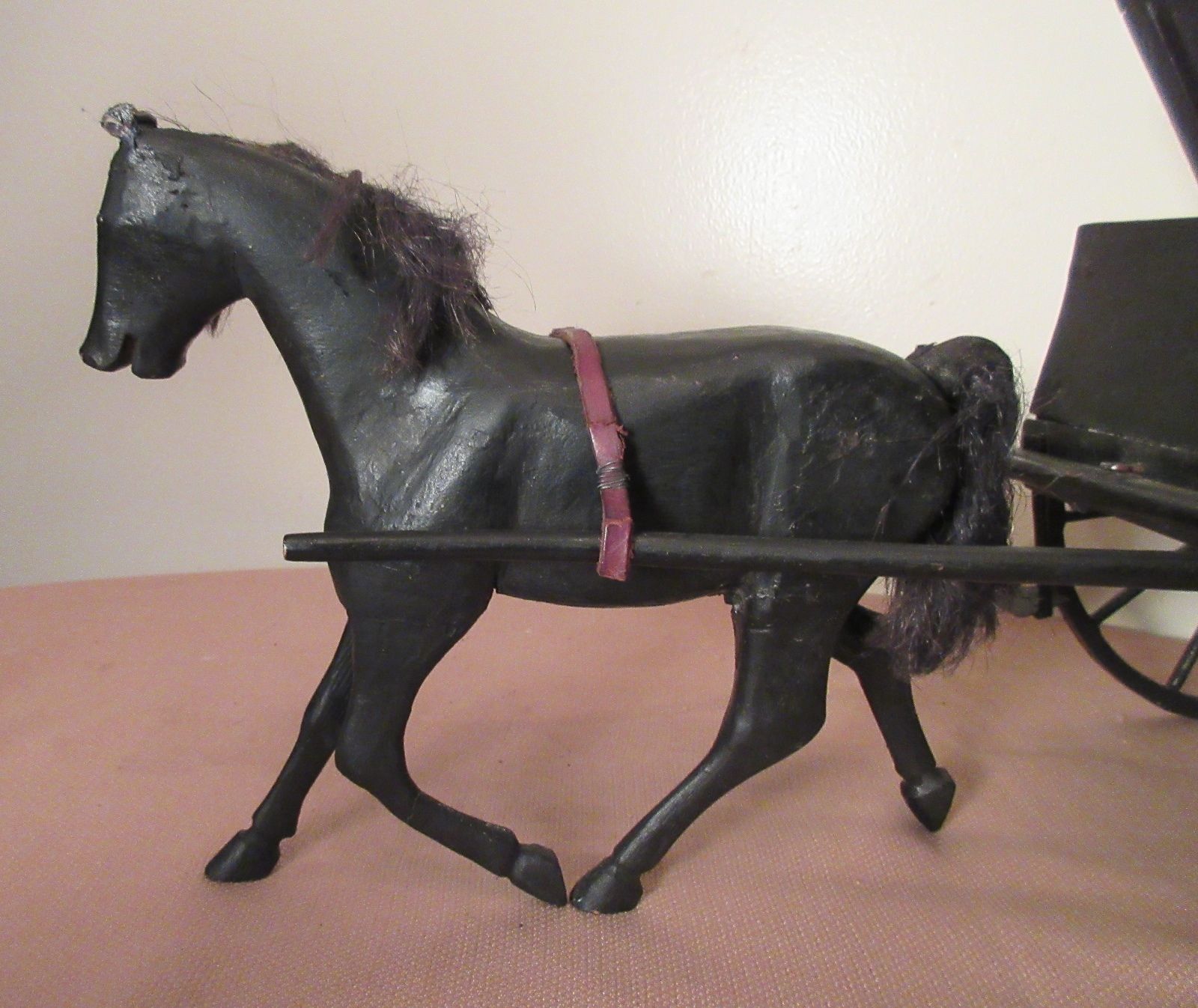 large rare antique 1800's carved wood Folk art horse chariot carriage sculpture