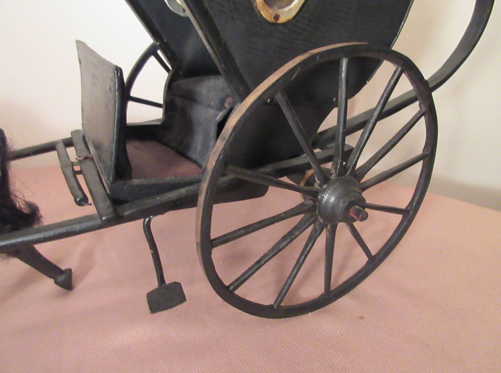 large rare antique 1800's carved wood Folk art horse chariot carriage sculpture