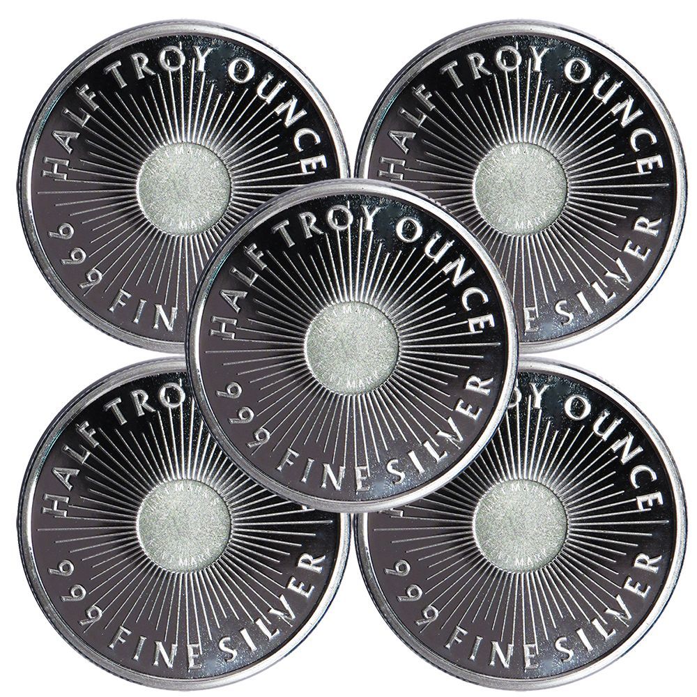 Lot of 5 - 1/2 Troy oz Sunshine Minting .999 Fine Silver Round Mint Mark SI