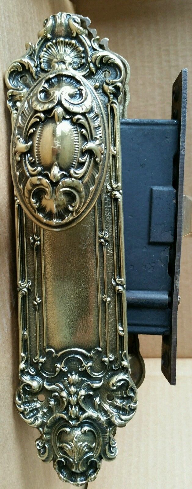 AWESOME ANTIQUE  VICTORIAN CAST BRASS ENTRY DOOR SET RESTORED