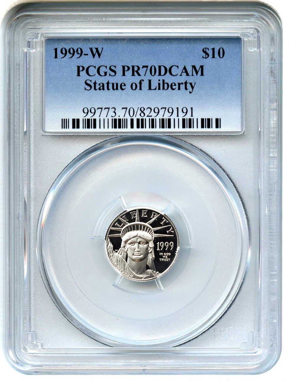 1999-W Platinum Eagle $10 PCGS PR 70 DCAM - Statue Liberty 1/10 oz