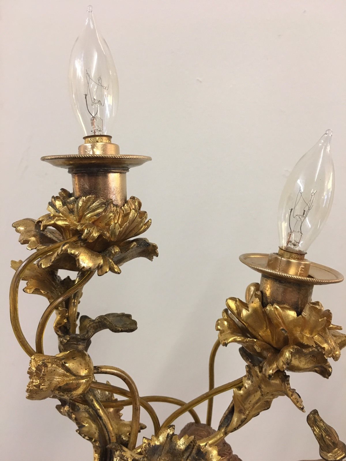 Outstanding Pair Of Antique French Gold Gilt Bronze Cherub Lamps