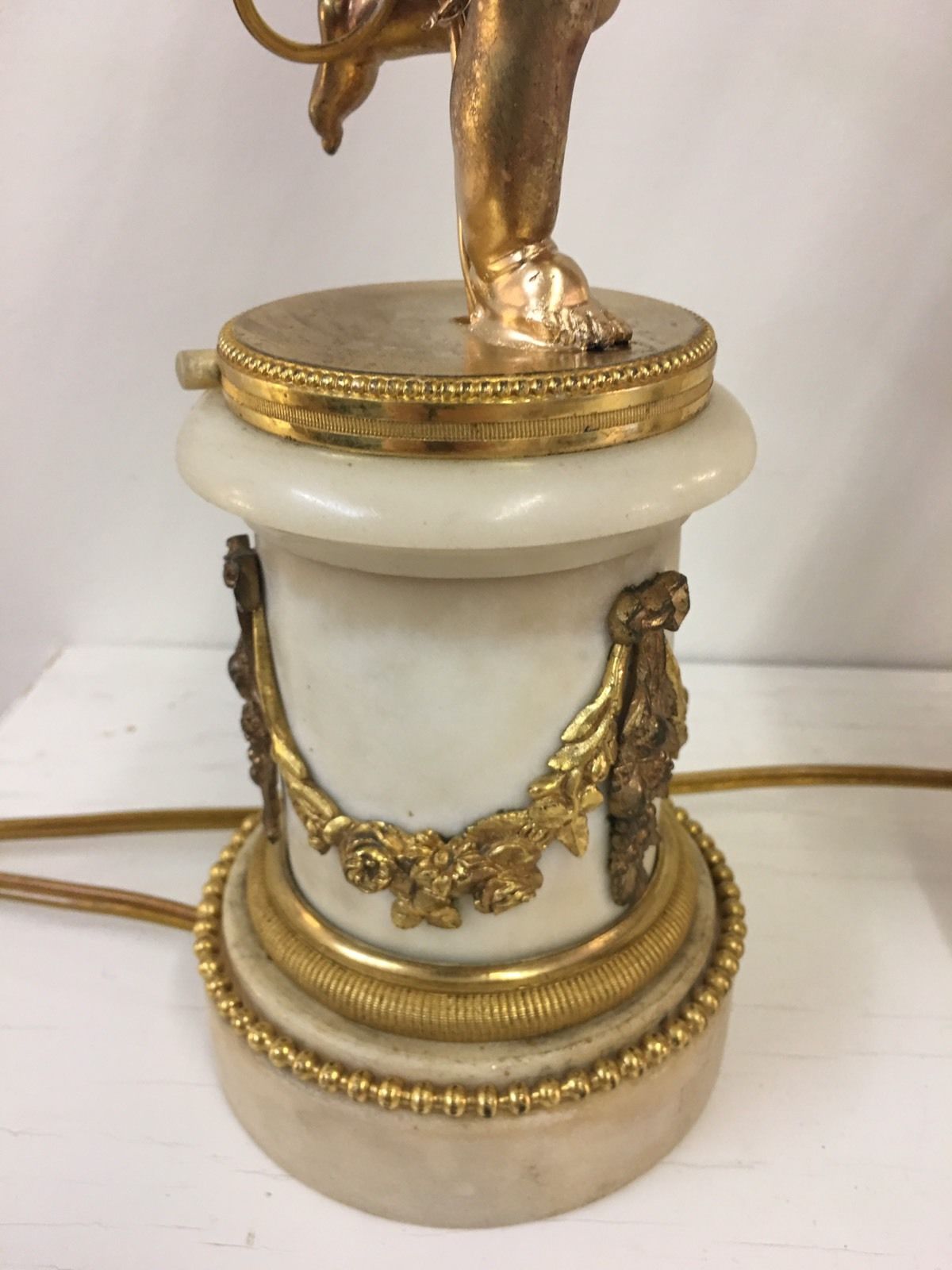 Outstanding Pair Of Antique French Gold Gilt Bronze Cherub Lamps