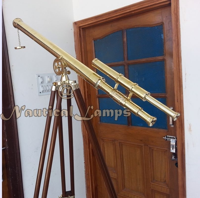 Marine Navy Brass Telescope w Wooden Tripod Polished Brass Astro Antique Style