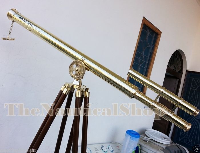 Marine Navy Brass Telescope w Wooden Tripod Polished Brass Astro Antique Style