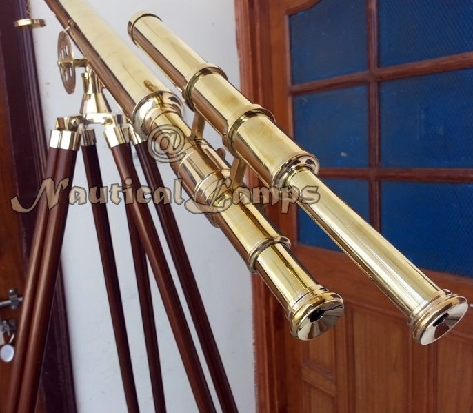 Marine Navy Brass Telescope w Wooden Tripod Polished Brass Astro Antique Style