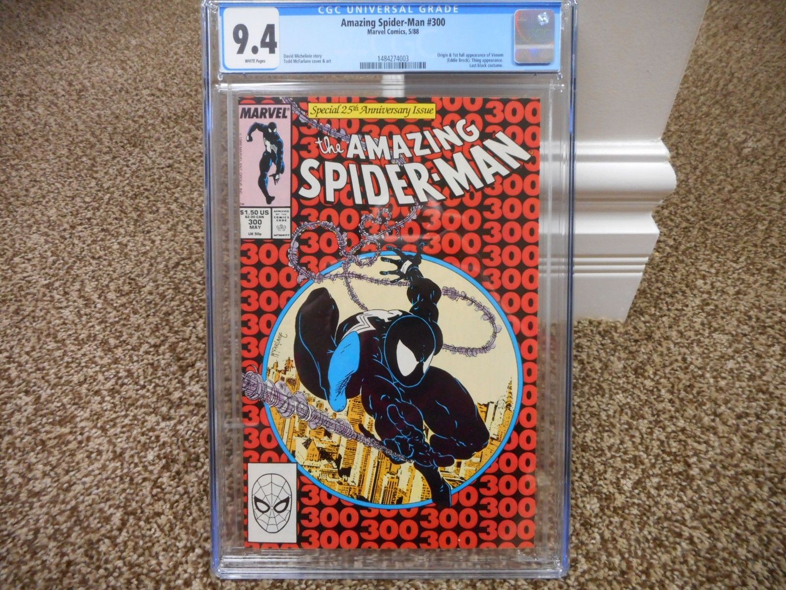 Amazing Spiderman 300 cgc 9.4 1st appearance of Venom Marvel 1988 WHITE pg movie