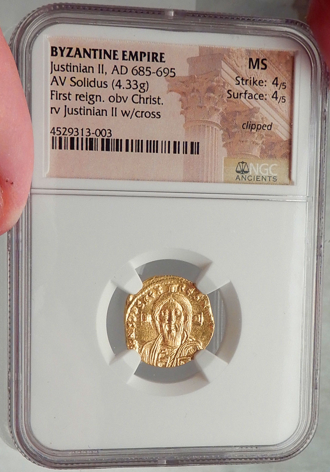 Justinian II FIRST ANCIENT Gold COIN with JESUS CHRIST Byzantine Empire NGC MS