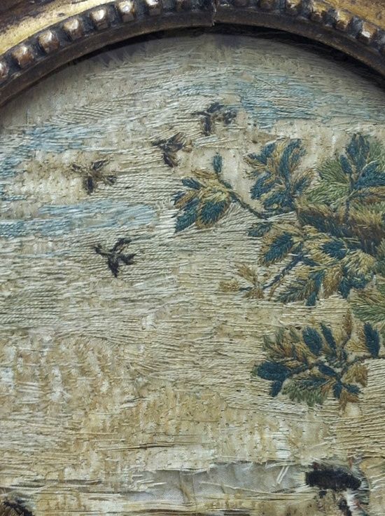 18th c. Early American Antique Bucolic Needlework Stump Work Embroidery