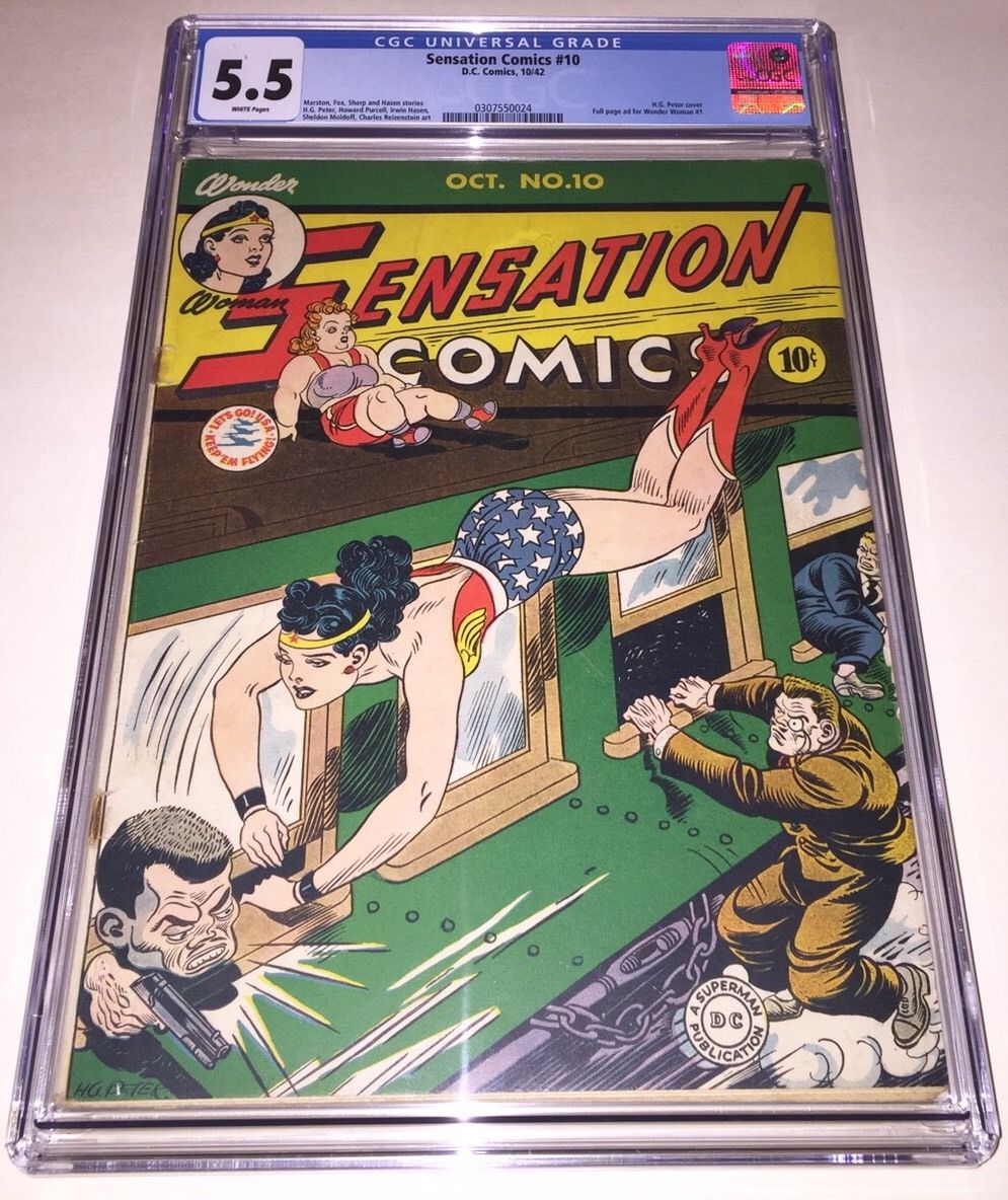 SENSATION COMICS #10 (1942) CGC 5.5 Has Ad for Wonder Woman #1