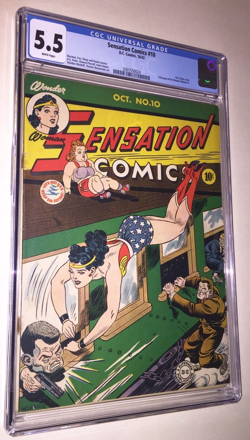 SENSATION COMICS #10 (1942) CGC 5.5 Has Ad for Wonder Woman #1