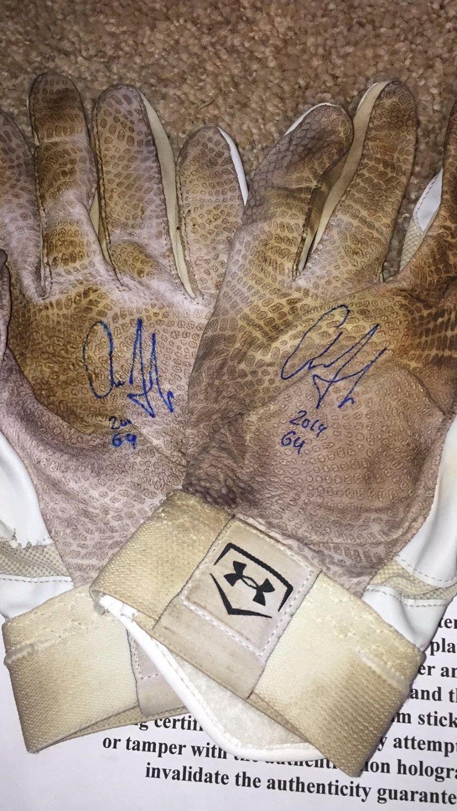 Aaron Judge Autographed And Inscribed 2014 Game Used Batting Gloves!  COA