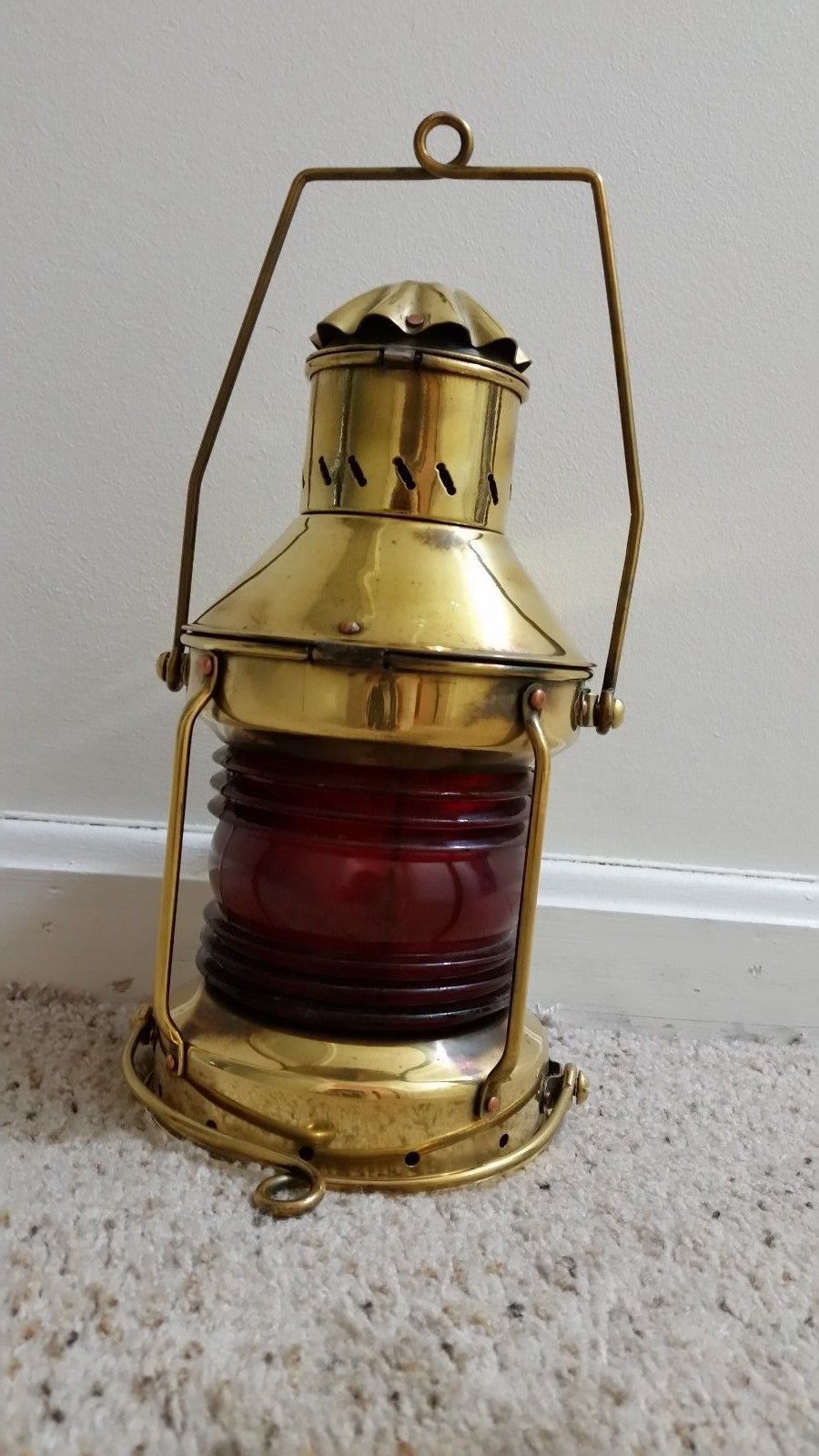 Vintage Holland Ship's  NAUTICAL SOLID BRASS Port  Red Oil Lantern