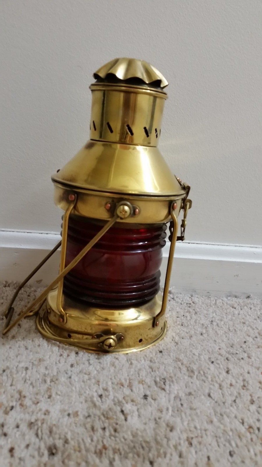 Vintage Holland Ship's  NAUTICAL SOLID BRASS Port  Red Oil Lantern