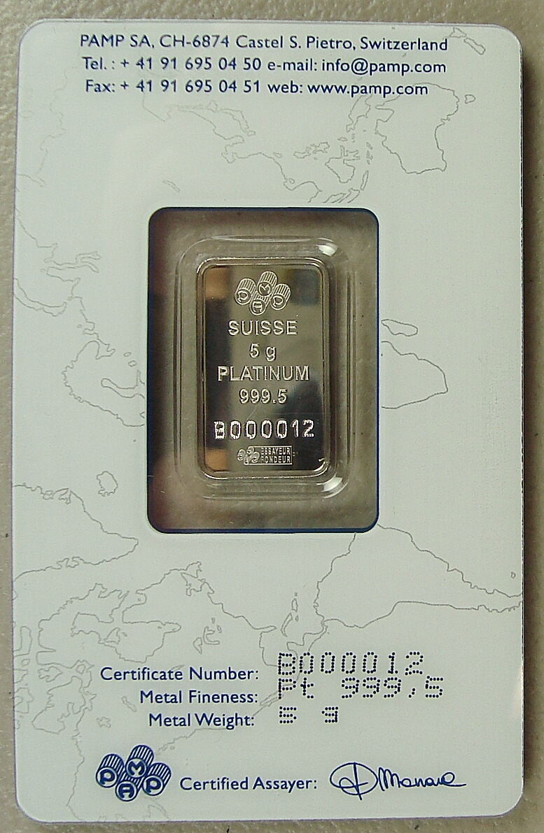 ~ Pamp Suisse 5 Gram .9995 Platinum Bullion Bar ~