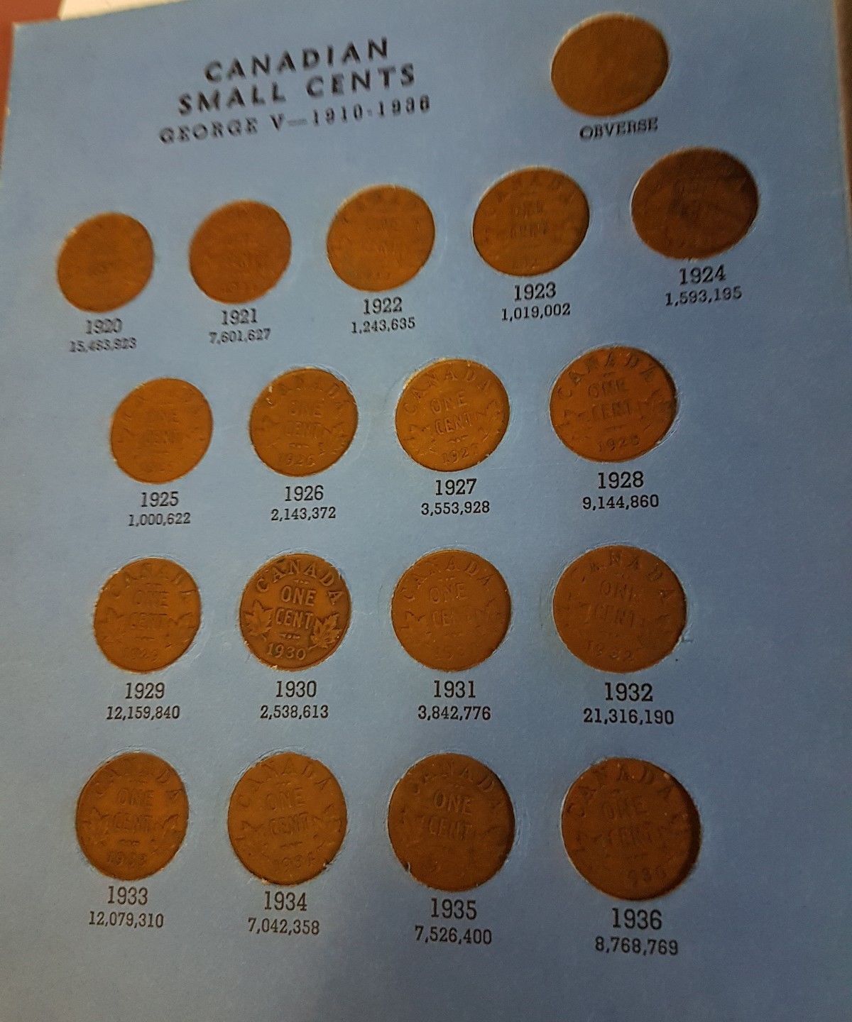 1920 - 1964 Set of Canadian Small Cents in Whitman Folder Includes All Key dates