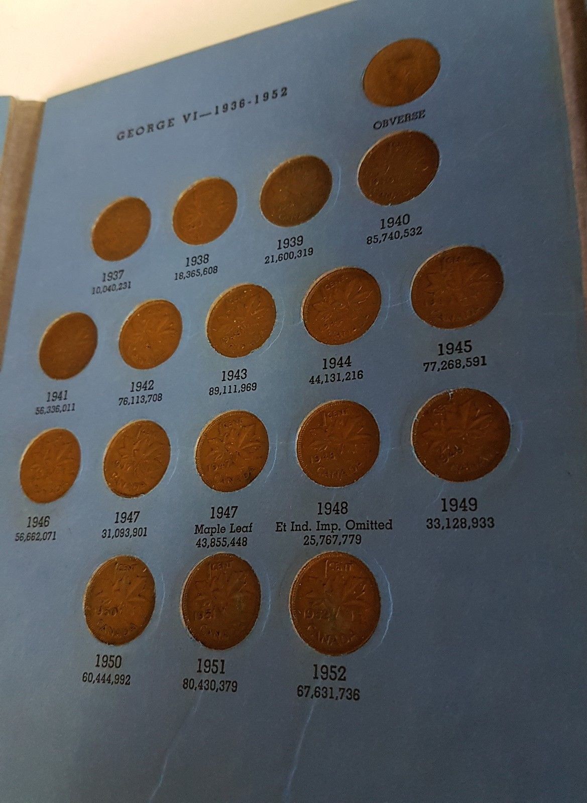 1920 - 1964 Set of Canadian Small Cents in Whitman Folder Includes All Key dates