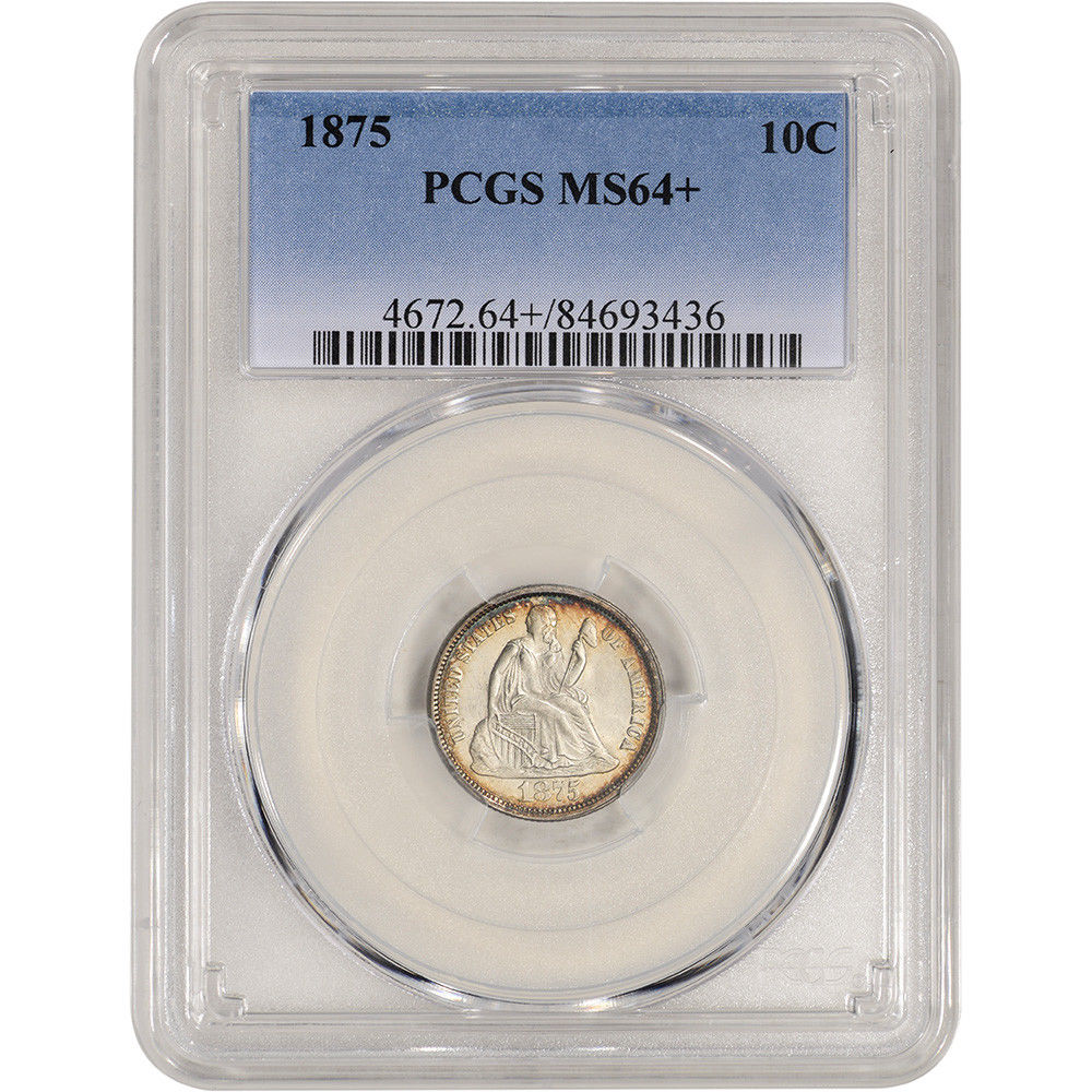 1875 US Seated Liberty Silver Dime 10C - PCGS MS64+