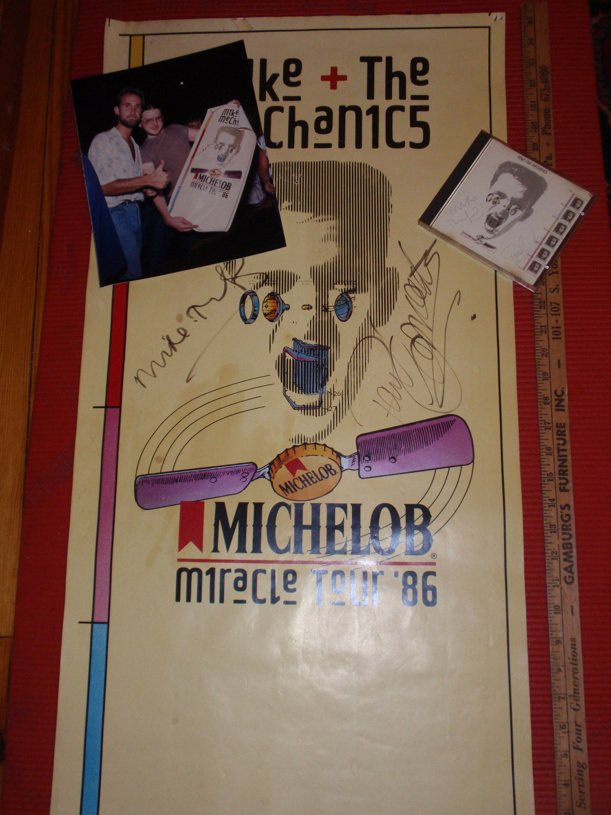 VINTAGE SIGNED MIKE + THE MECHANICS POSTER PHOTO CD MICHELOB MIRACLE TOUR 1986