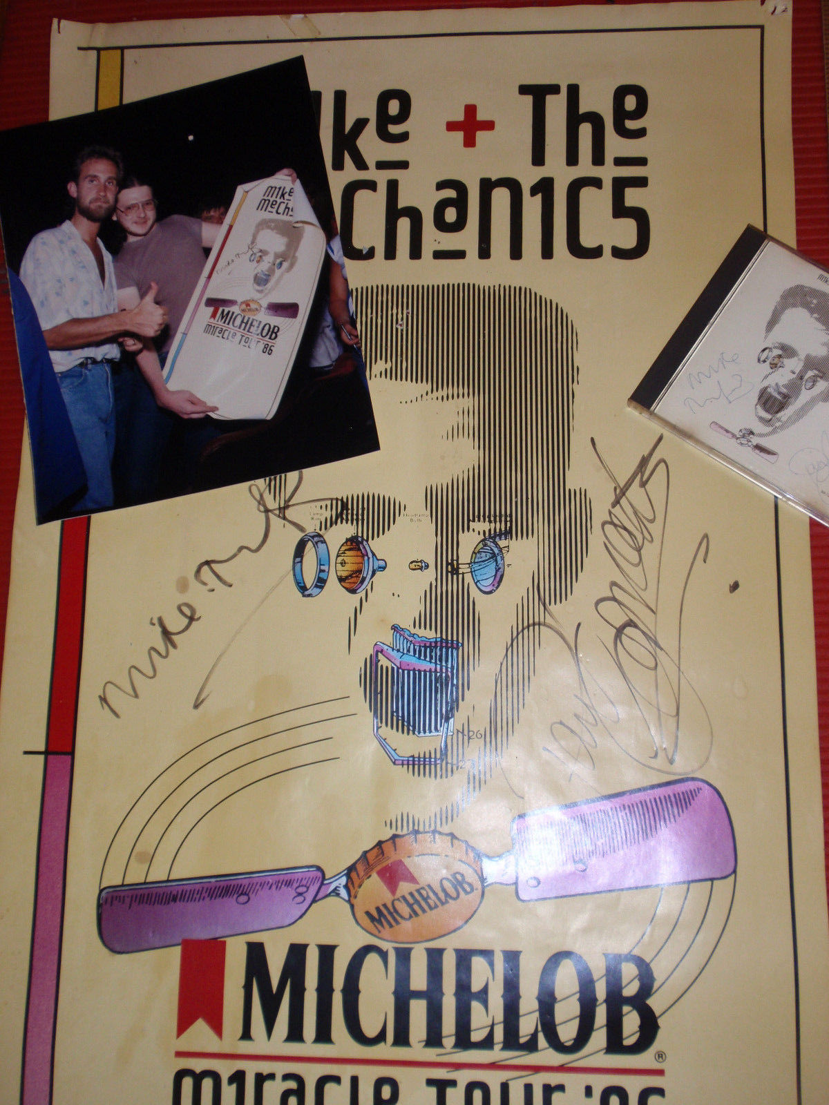 VINTAGE SIGNED MIKE + THE MECHANICS POSTER PHOTO CD MICHELOB MIRACLE TOUR 1986