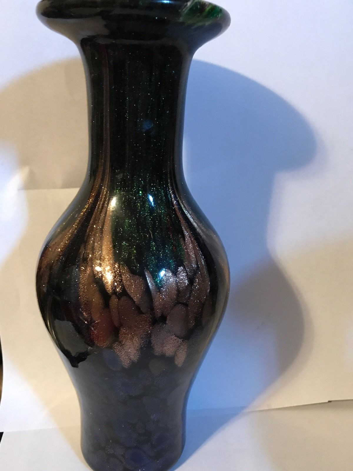 2 Beautiful Vintage art glass vase copper Metallic specs flakes