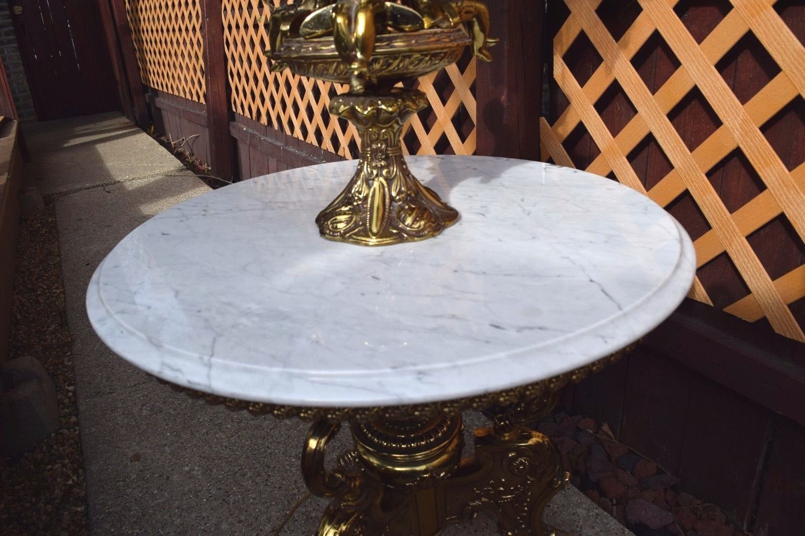 Vintage Stunning Hollywood Regency Cherub Floor Brass Lamp w/ Marble Table